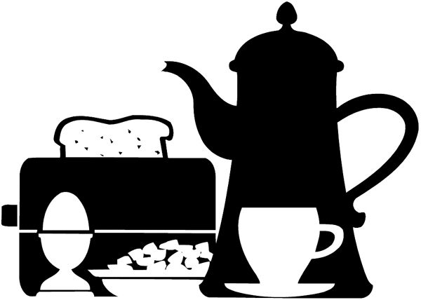 Coffeepot and toaster silhouette vinyl sticker. Customize on line. Food Meals Drinks 040-0534